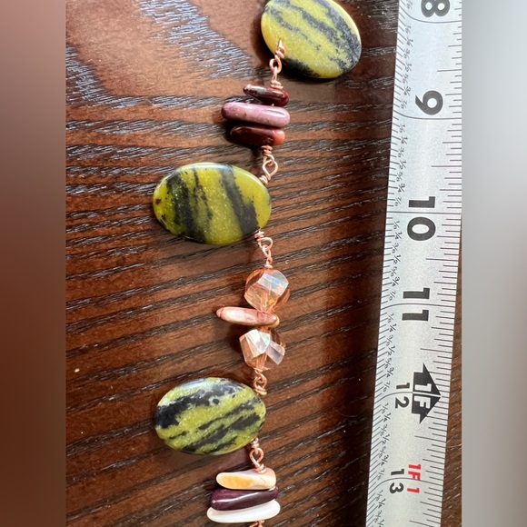 Handmade serpentine, jasper, & crystal copper wire gemstone necklace - Picture 5 of 8